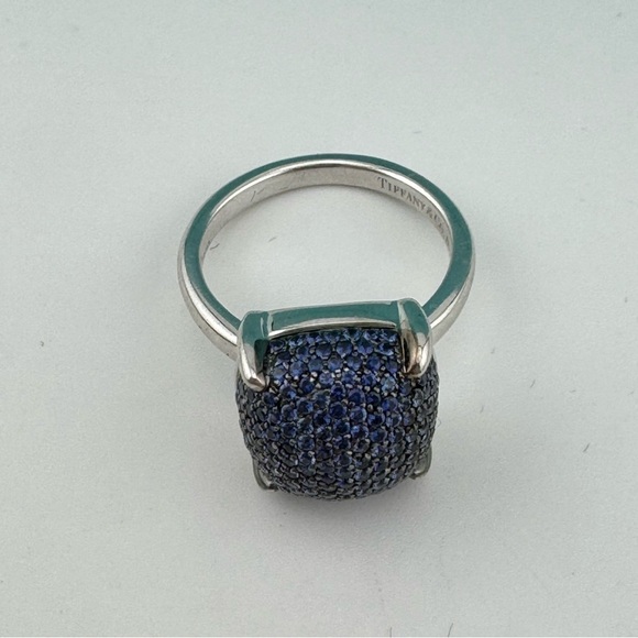 Tiffany & Co. Blue Sapphire Sugar Stack Ring 18k White Gold - Picture 5 of 14